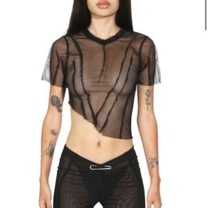Worn once - Sami Miro ASYMMETRIC TEE IN BLACK MESH